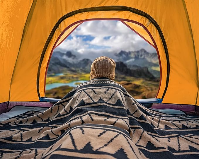 ACUSHLA Merino Wool Camp Blanket - Soft Warm Thick Washable Large Outdoor Camping Travel Throw Blanket All Weather Sierra Khaki 79 x63