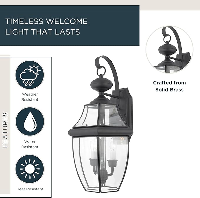 Quoizel Newbury 20 Outdoor Wall Lantern 2-Light Mystic Black with Clear Beveled Glass E12 Base French Country Style