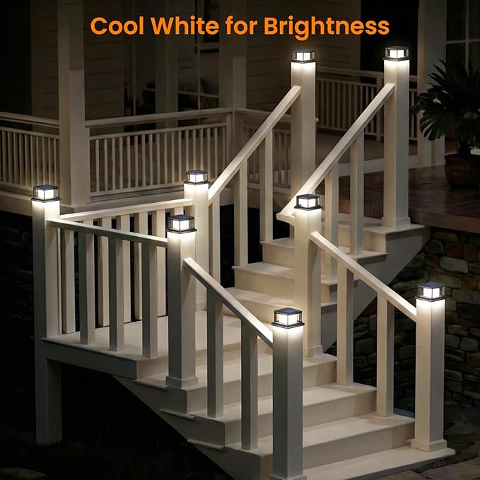 Mlambert 8 Pack Solar Post Lights Outdoor 2 Modes LED Fence Cap Light for 4x4 Post Waterproof Deck Light Patio Garden Decor Warm/Cool White Black
