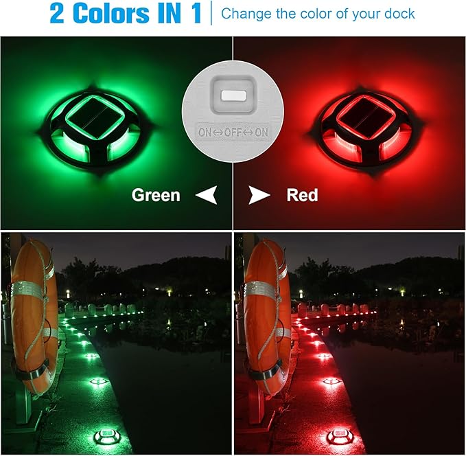 VOLISUN Christmas Solar Driveway Lights Dock Marine Lights 4 Pack2 Colors in 1Outdoor LED Deck LightsSolar Powered Waterproof Warning Step Lights for Driveway Sidewalk Pathway (Red/Green)