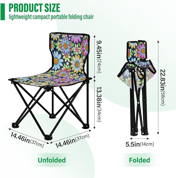 Boho Daisy Floral Colorful Foldable Camp Chairs Ultra-Lightweight Beach Chairs Includes Carry Bag