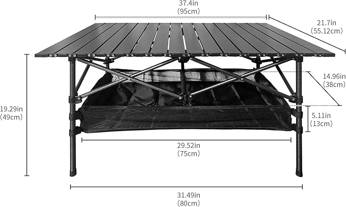 Folding Camping Table Portable Aluminum Picnic Table with Carry Bag Adjustable Height Outdoor BBQ Tailgate Table Lightweight Roll-Up Beach Table