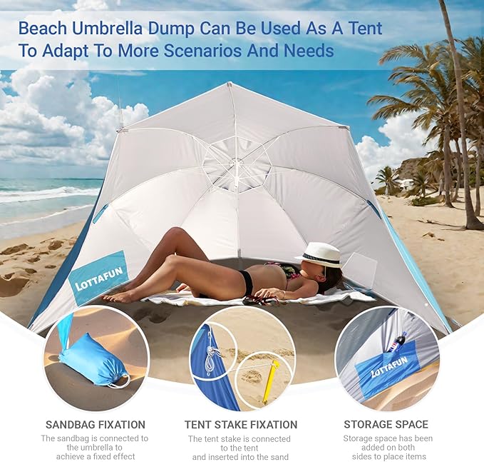 Beach Shelter Umbrella Premiere UPF 50+ Umbrella Shelter for Sun and Rain Protection for Adult (10-FootBlue Stripe)