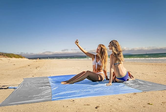 WEKAPO Beach Blanket Sandproof Waterproof Extra Large Beach Mat Oversized &amp Compact Sand Free Quick Drying Beach Essentials for Vacation Cruise Picnic &amp Camping with Stakes