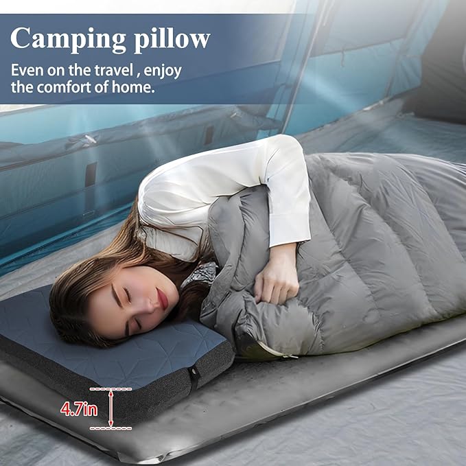 Camping Pillow with Removable Cover Large Size 24“ x 15 - Ultralight Inflatable Pillow for Camping Lightweight Ergonomic and Washable for Camping Hiking and Travel Gray
