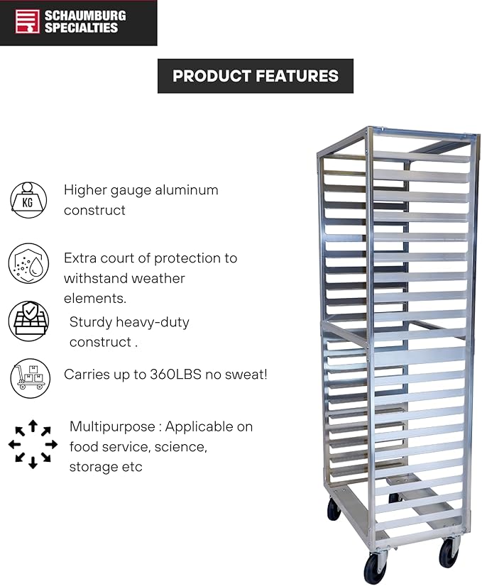 Side Load Aluminum Speed Rack Commercial Standard Heavy Duty Aluminum Bun Racks for Food Service Bakery Restaurant NSF Listed Industrial Baking Pan Rack (12 Tier 5 Inch Spacing)