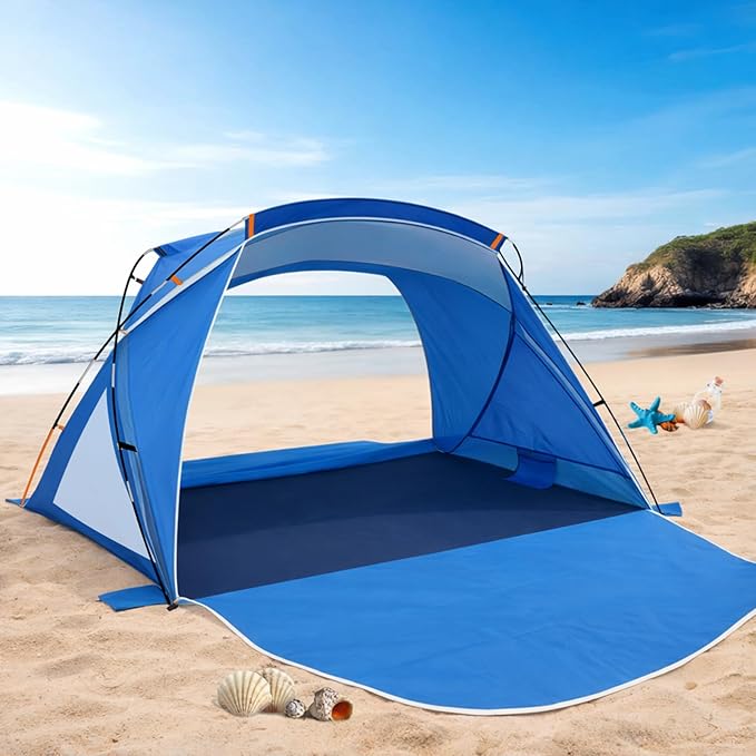 Beach Tent Sun Shelter with UPF 50+ UV Protection Dual Door Design for Better Ventilation Easy Setup Portable Beach Shade Canopy with Carrying Bag for Beach Camping Fishing and Outdoor Travel