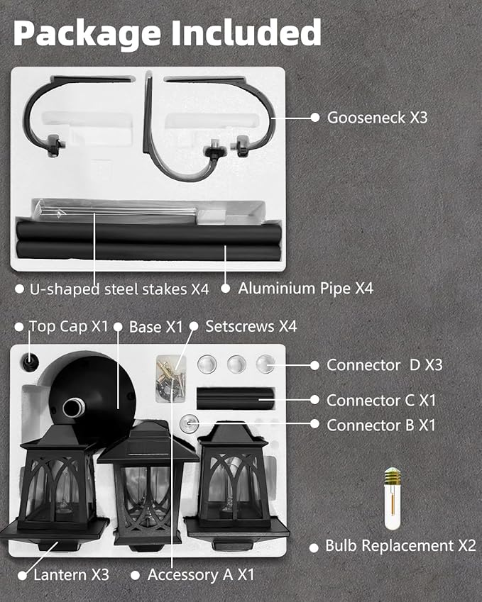 73 Aluminum Solar Lamp Post Light 3-Head Solar Light Poles for Outside Warm White 90Lm Dusk to Dawn Waterproof Floor Lamp for Front YardGarden Pathway Patio Replaceable Bulb