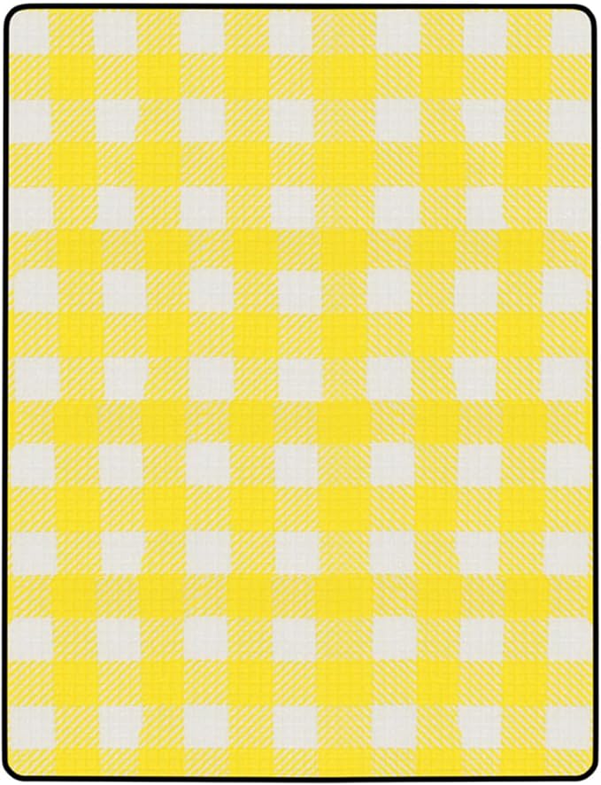 Waterproofs Foldable Picnic Mat - Thick Camping Blanket with Yellow Grid Pattern for Outdoor Activities Like Picnics Camping and Beach Trips