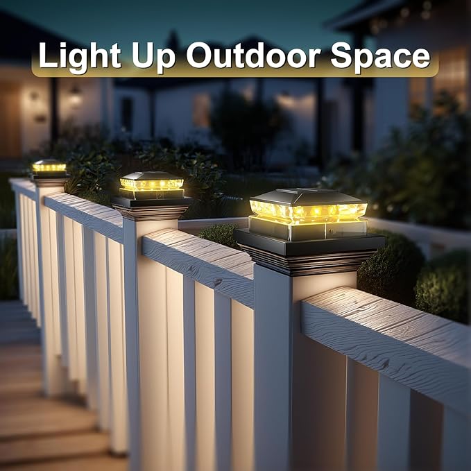 12 Pack Solar Post Cap LightBlack Solar Powered Fence Light 4x4 IP65 Waterproof Outdoor Post Solar Lights for Garden &amp Patio Deck Lights for 3.5x3.54x45x5 Wood &amp Vinyl Posts Warm White Lig
