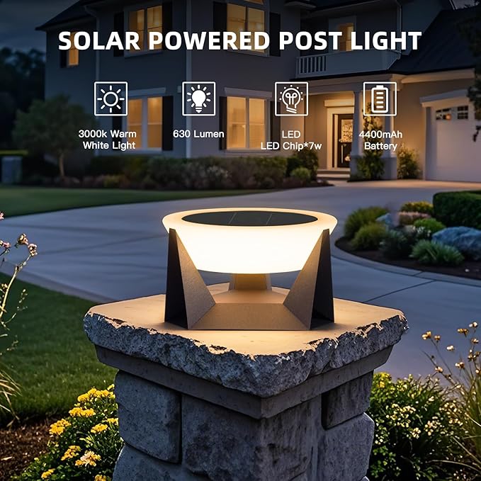 Solar Pillar Light15 Large Outdoor Post Lights Modern Column Cap Lights Dusk to Dawn Post Lamp IP54 Waterproof Deck Lantern 3000K Luxury LED Lighting for Entrance Patio Garden Decoration