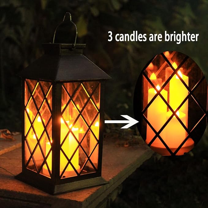 Solar Lantern OutdoorGarden Hanging Lantern- PVC Waterproof 3 LED Flickering Flameless Candle Decorative Lights for TableOutdoorParty(1 Pack)