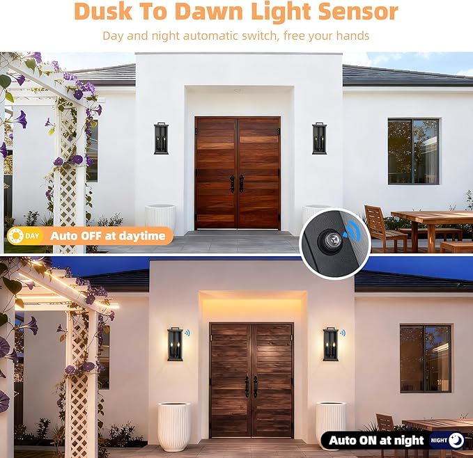 Large Exterior Lighting FixturesDusk to Dawn Black Outdoor Lanterns for Front Porch Modern Outside Wall Lights for HouseGaragePatio with GlassWaterproofE12 Base1 Pack 20 H*9 L*7.5 W