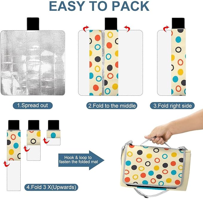 Modern Mid Century Seamless Abstract Pattern Waterproof Outdoor Picnic Blanket Sandproof Beach Mat for Camping Hiking Grass Travelling