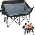 Double Camping Chair for Adults - Heavy Duty 700LB Oversized Padded Camping Loveseat 2 Person Folding Outdoor Chair with Cup Holders for Lawn Backyard (Grey)