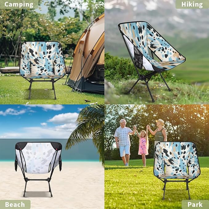 Portable Camping Chair Blue Black Print Ultralight Folding Camping Chair Backpacking Hiking Chair with Cup Holder for Outdoor Travel Beach Picnic Festival Compact Portable 176 lbs Capacity
