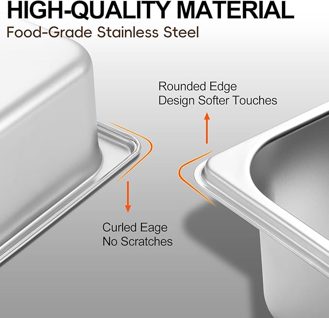 GOLDEN KEY 10 Pcs Stainless Steel Steam Table Pans1/9 Size x 2.5 Inch Commercial Food PansStackable Commercial Anti-Jam Hotel PansCatering Storage Metal Food Pan for Home Restaurant Buffet