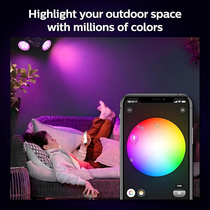 PHILIPS Hue Smart 100W PAR38 LED Bulb 2 Pack White &amp Color Ambiance Color-Changing Light 1300LM E26 Outdoor Light Bulbs Control with Hue App Works with Alexa Google Assistant and Apple Hom