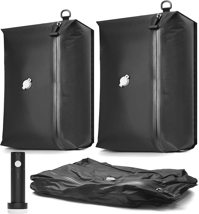 Vacuum compression bag travel storage bag portable clothing compression packaging bag waterproof and moisture-proof luggage organizer bag (Black 28L+air pump+color box)
