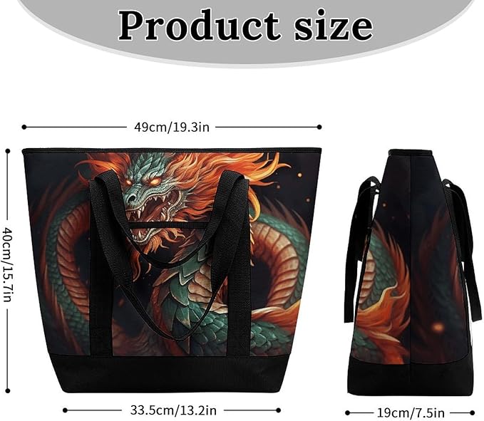 Insulated Shopping BagLarge Reusable Cooler Bags Chinese Dragon Printed Foldable Shopping BagTravel Waterproof Shoulder Bag