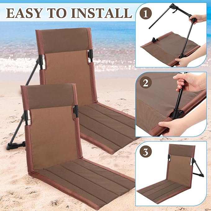 Karenhi 4 Pcs Foldable Poolside Chairs Portable Beach Chair Folding Seat for Edge of Pool Provide Back Support with Carry Bag for Adults Traveling Camping Picnic Lawn(Brown26.8 InchClassic Style)