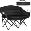 Double Camping Chair Padded Loveseat Chair for 2 Person - Heavy Duty Oversized Camping Couch for Adults Outdoor Sports Lawn Beach Portable Folding XL Chairs with Cup Holders and Carry Bag All Black