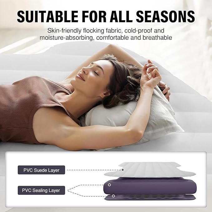 Self-Inflating Car Air Mattress for Tesla Model Y 2025 2024-2020/Model Y Juniper Outdoor Camping Air Bed with 2 Pillows Built-in Pump Air Couch Mat Flocking Air Cushion Model Y Accessories(Beige&ampB
