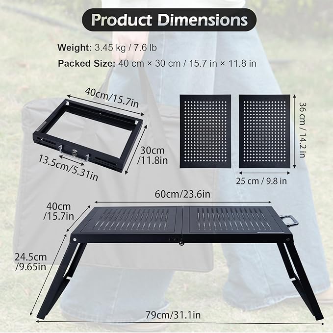 CHANGE MOORE IGT Table with Swappable Panels 31.1 x 15.7 x 9.6 Foldable Camp Table with Carry Bag Portable Picnic Compact IGT Camping Table for Cooking BBQ Tailgating and Travel