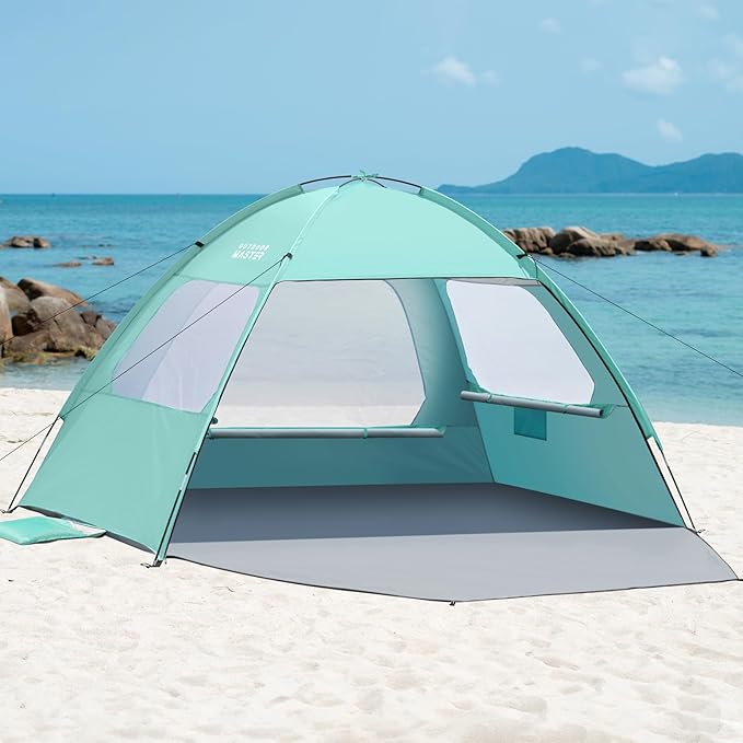 OutdoorMaster Beach Tent for 3/4/6/8 Person - Easy Setup Sun Shade Shelter Portable Beach Shade Sun Canopy with UPF 50+ UV Protection Removable Skylight Family Size
