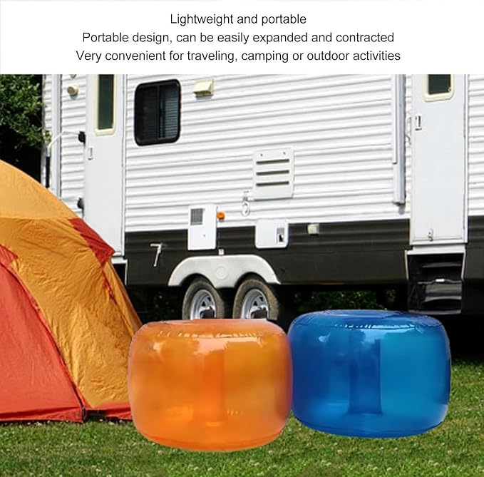 Inflatable Stool Outdoor Round Footrest Footstool with Foot Pump Portable for Patio Travel Camping Beach Vacation Swimming Pool(Azul)