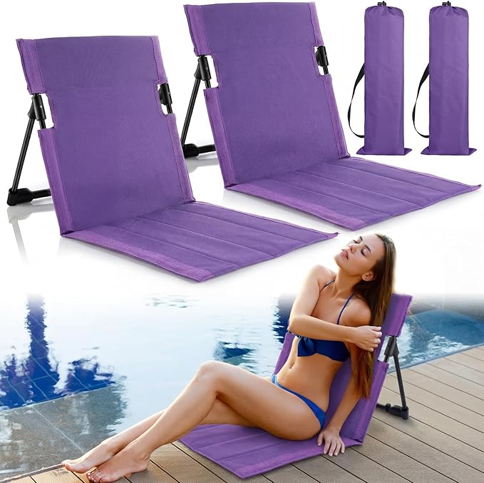 Karenhi 2 Pcs Foldable Poolside Chairs Portable Beach Chair Folding Poolside Chairs for Edge of Pool for Adults Traveling Camping Picnic Lawn Accessories (Purple)