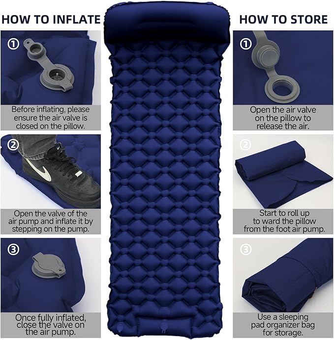 Inflatable Sleeping Pad with Pillow for Camping-Built in Fast Inflation-Ultralight Upgraded Durable Compact Sleeping Mat Moisture Proof Air Mattress for Camping BackpackingHikingTravelTent