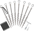 8 PCS Screw in Tent Stakes for Women Men Ground Anchors for Sand Trampolines Camping - Aluminium Heavy Duty Rust Prevention Pegs Spikes Drillable Threaded Anchor Stake - Silvery 14 inch