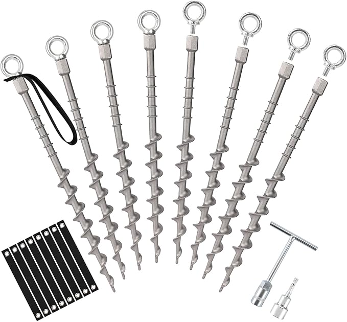 8 PCS Screw in Tent Stakes for Women Men Ground Anchors for Sand Trampolines Camping - Aluminium Heavy Duty Rust Prevention Pegs Spikes Drillable Threaded Anchor Stake - Silvery 14 inch