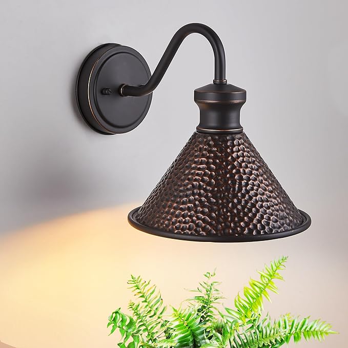 Gooseneck Outdoor Wall Sconce 1-Light E26 Socket Farmhouse Wall Mount Porch &amp Patio Lights9.3Inch Width Casting Aluminum ShadeOil Rubbed BronzeEasily Installed in Outdoor and Indoor.