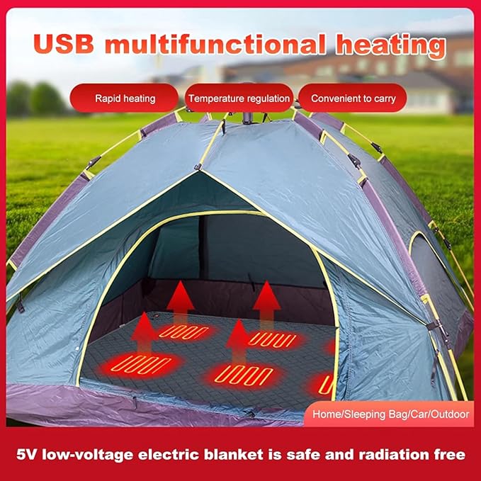 Heated Sleeping Bag Liner - 6 Heating Zones USB Pad for Double Tent Backpacking Camping Electric Sleeping Bag Pad