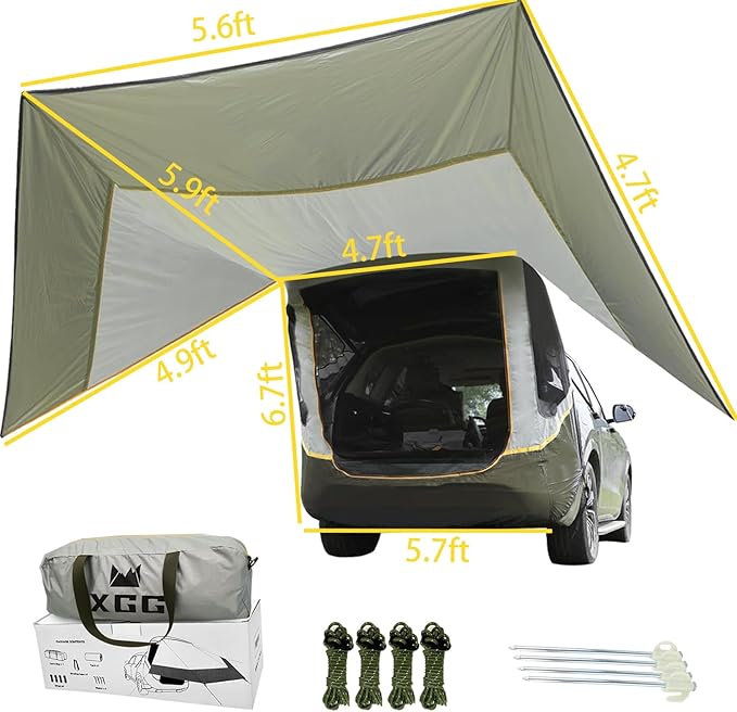 SUV Tent Car Awning UPF 50++ with Portable Waterproof Storage Bag Tear-Resistant Large Space Good Vision Smooth Ventilation Suitable for Outdoor Beach Camping Auto Canopy Shade…
