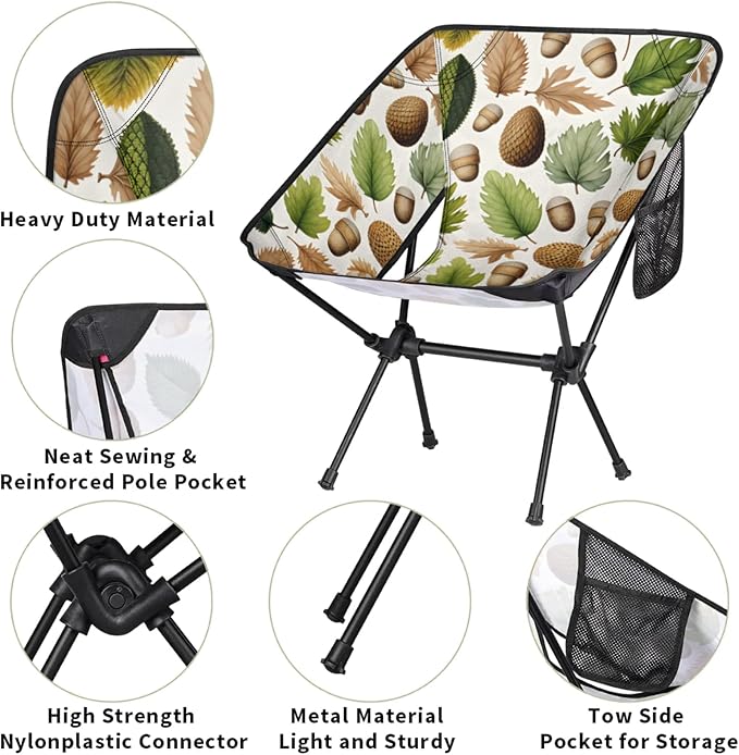 Honeybaby Folding Camping Chair Leaves Acorn Fruit Camping Chairs Lightweight Portable Chair Outdoor Foldable Chairs for Camping Travel Picnic Beach Hiking
