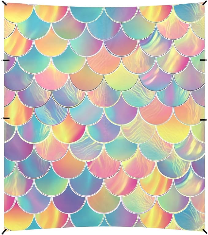 ALAZA Rainbow Mermaid Scales Beach Tent Sun Shelter UPF50+ Protection Beach Shade Canopy w/ 4 Sandbags for Outdoor Camping Fishing Backyard Fun Picnic 10x9 ft