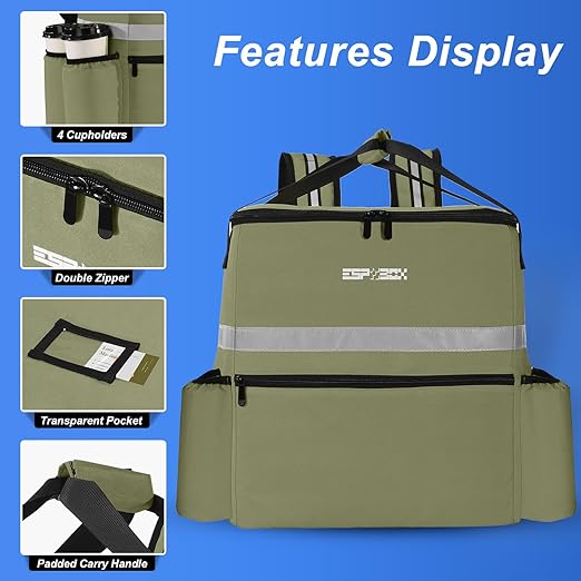 Food Delivery Backpack w/4 Cup Holder &amp Insulated Pizza Bag for Delivery Bike - Large &amp Leakproof Hot/Cold Delivery Bags for Uber Eats Doordash &amp Postmates (Green)