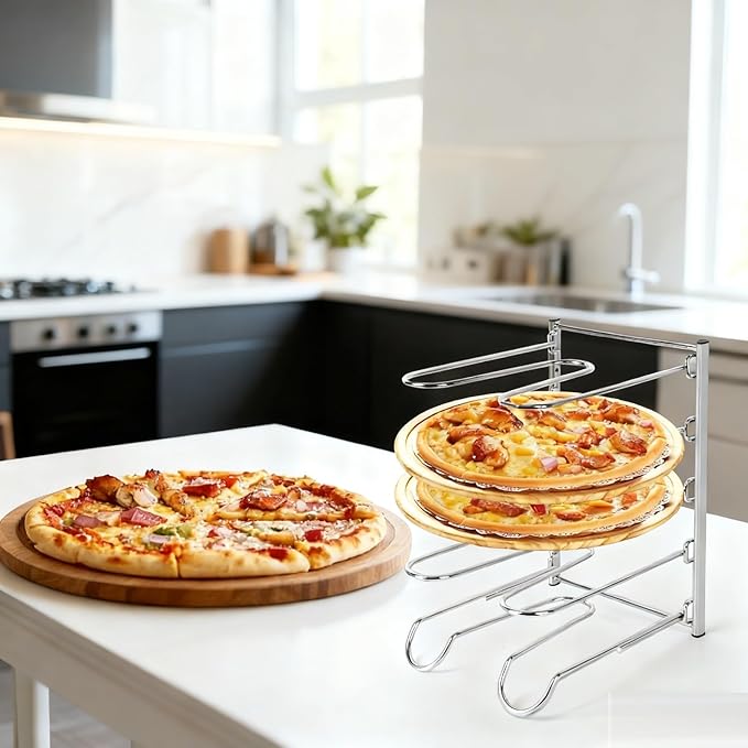 Pizza Rack 5-Tier Stainless Steel Pizza Pan Storage Rack Compact and Convenient Design for Easy Storage Multiple Pizzas pan 10.43 L x 8.52 W x 13 H Pizza Pan R ack