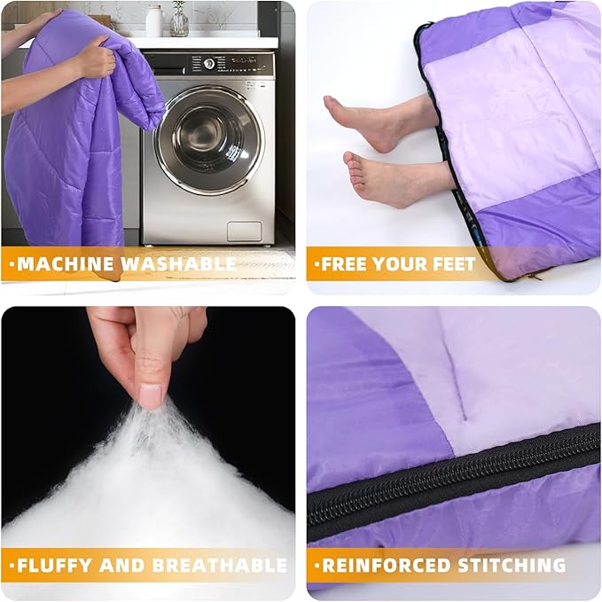 Cotton Flannel Lined Sleeping Bag for Adults Teens Kids Cold Weather &ampWarm 3 Seasons Lightweight Compact Camping Essentials Equipment Hiking Outdoor Travel