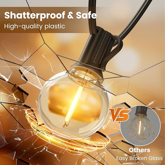 RTTY Outdoor String Lights 150ft G40 Led Patio Globe Lights with 60pcs Plastic Bulbs Shatterproof Waterproof Connectable Hanging for Porch Cafe Bistro Backyard Gazebo Balcony Deck Party