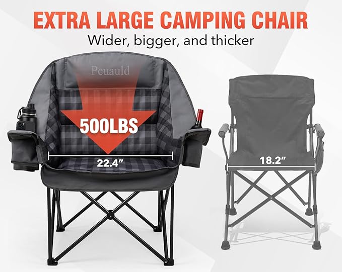 Camping Chairs for Adults 2 Pack Heavy Duty Padded Folding XL Camp Chair with Cup Holder Supports 500lbs Oversized Large Outdoor Widen Comfy Lawn Chairs for Tailgating Sports Beach