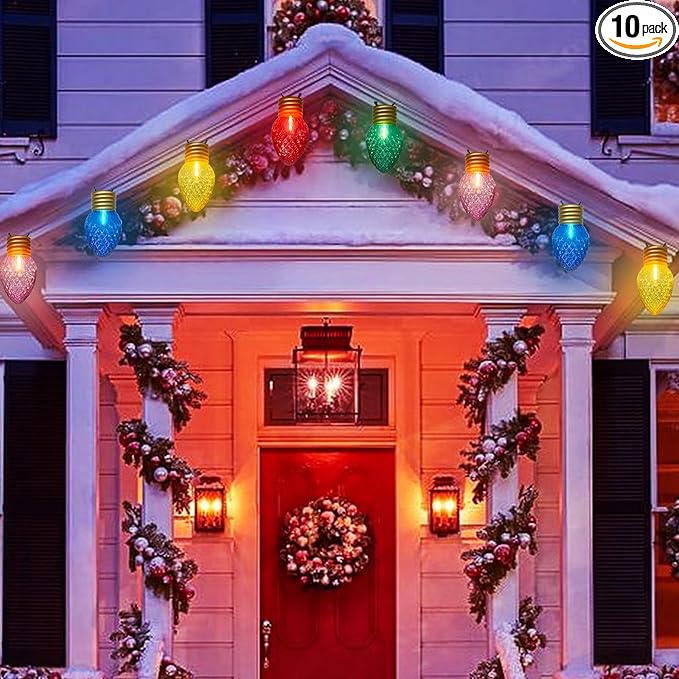 Giant Outdoor Christmas Lights 16Ft Jumbo Christmas String Lights with 10 Large Strawberry Multicolored Bulbs Connectable Outdoor Xmas Decorations Lights for Roof Patio Porch Garden Holiday Decor