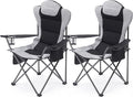 2 Pack Camp Chairs for Heavy People Outdoor Folding Camping Chairs with Cup Holder &amp Cooler Bag for Outside Supports up to 300lbs (2 Pcs Black)