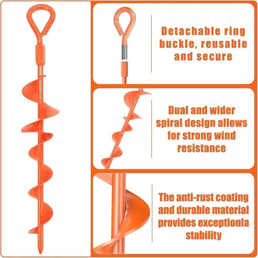 Ground Anchors Screw in 15 Inch Heavy Duty Earth Anchor Stakes for Trampoline Camping Canopies Tents Securing Animals Swing Set Anchors 6 Pack Tent Stakes
