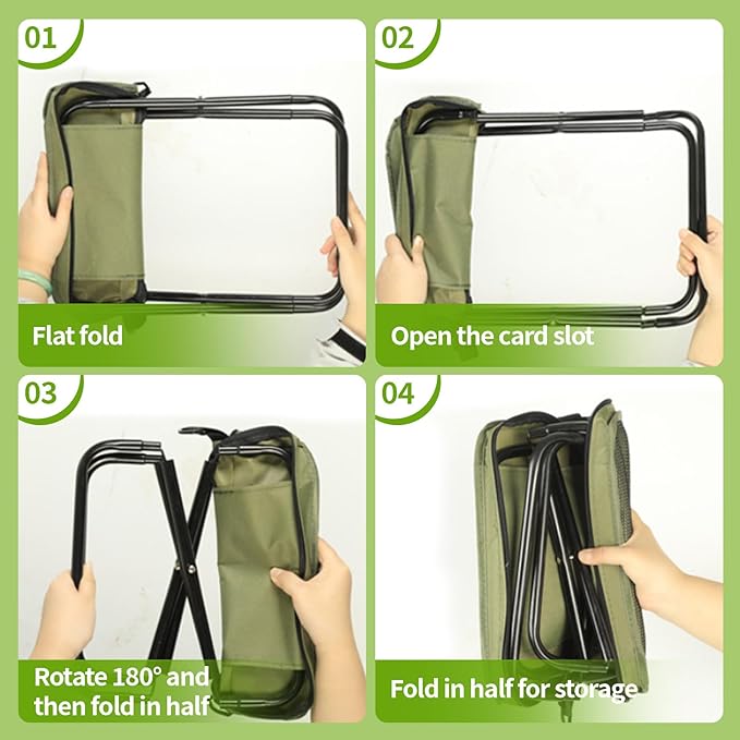 Foldable Backpack Stool - Portable 2-in-1 Camping Chair Converts to Satchel Heavy Duty Supports 330lbs for Hiking Fishing Camping &amp Outdoor Travel with Storage Pouch (Khaki Small)