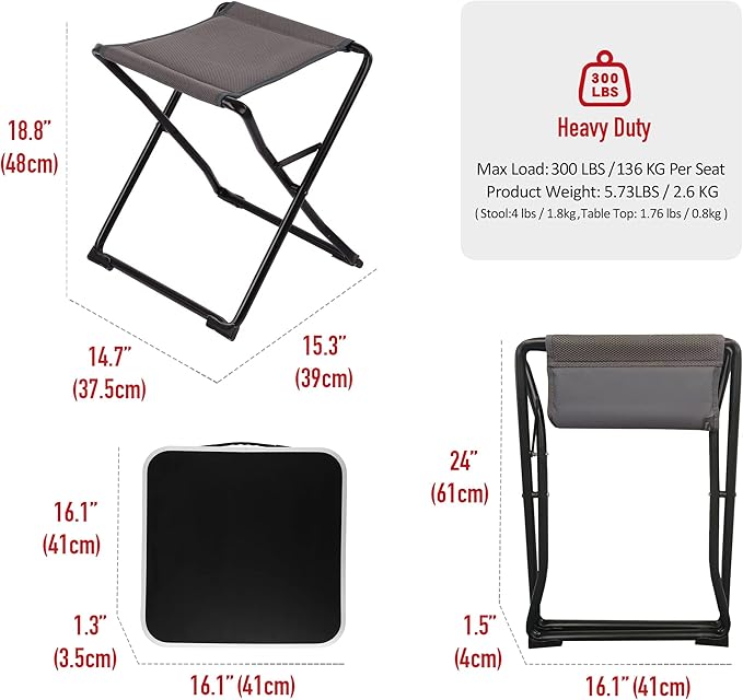 SUNNYFEEL 3 in 1 Folding Camping Table and Stool Footrest Lightweight Up to 300 LBS Easy to Carry Portable Camp Stool for Beach Fishing Trip Picnic Lawn Concert Outdoor