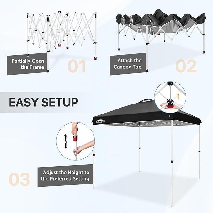 EAGLE PEAK Pop Up Canopy Tent with Wheeled Carry Bag 8 Stakes 4 Ropes Easy Set Up Tent Canopy 8x8 ft Black